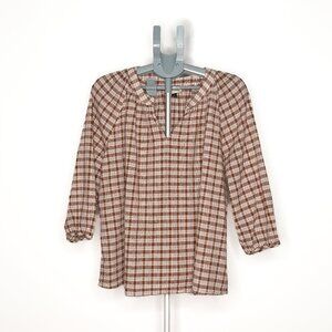Universal Thread Plaid Split-Neck Blouse - Tan & Brown Boho - Extra Large